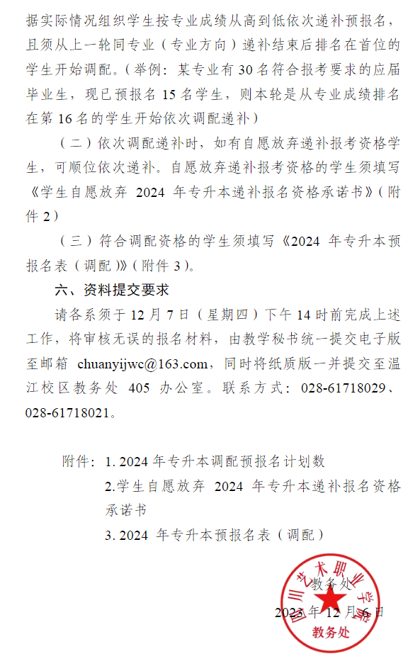 2024年四川艺术职业学院专升本考试调配递补预报名通知(图3)