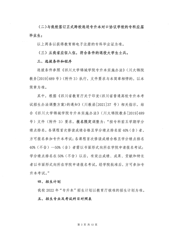 2022年成都锦城学院专升本招生简章(图2)